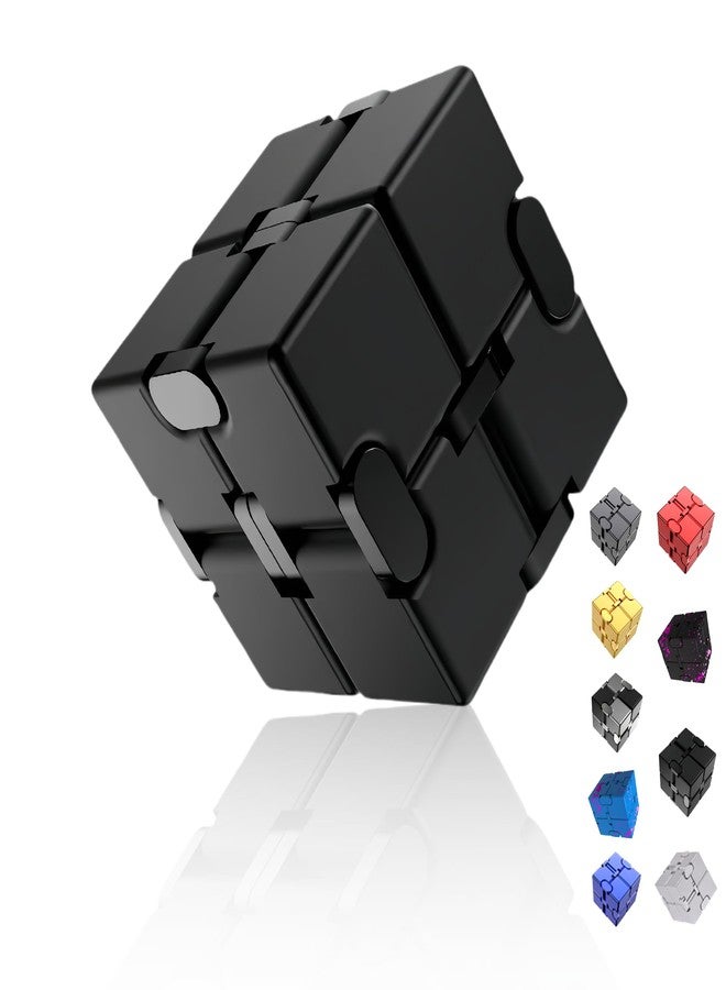 oiikain Metal Infinity Cube Fidget Toy - Aluminum Alloy Anti-Stress and Anxiety Finger Flip Cube for Adults, Men, and Women, Ideal Desk Toy for Work or Home - Infinity Cube Desk Toy (Black) - Image 1